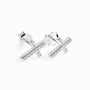Set de topos y dije con diseño de cruz en plata ley 925 engastados con circones blancos