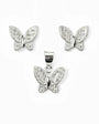 Set de topos y dije con forma de mariposa blanca en plata ley 925 y circones brillantes