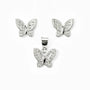 Set de topos y dije con forma de mariposa blanca en plata ley 925 y circones brillantes