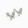 Set de topos y dije con forma de mariposa blanca en plata ley 925 y circones brillantes