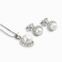 Set de topos y dije de perla clásica con halo en plata ley 925 y cadena de 50 cm