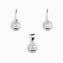 Set de aretes y dije con diseño roseta en plata ley 925 y circon blanco.