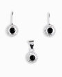Set de joyas diseño roseta en plata ley 925 con circon negro.
