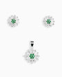 Set de joyas diseño sol en plata ley 925 con circones verdes.