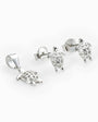Set de topos y dije con diseño de tortuguita en plata ley 925 y circones blancos