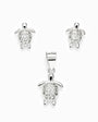 Set de topos y dije con diseño de tortuguita en plata ley 925 y circones blancos