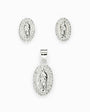 Set de topos y dije de la Virgen de Guadalupe en plata ley 925 con halo de circones