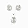 Set de topos y dije de la Virgen María con halo de circones blancos en plata ley 925