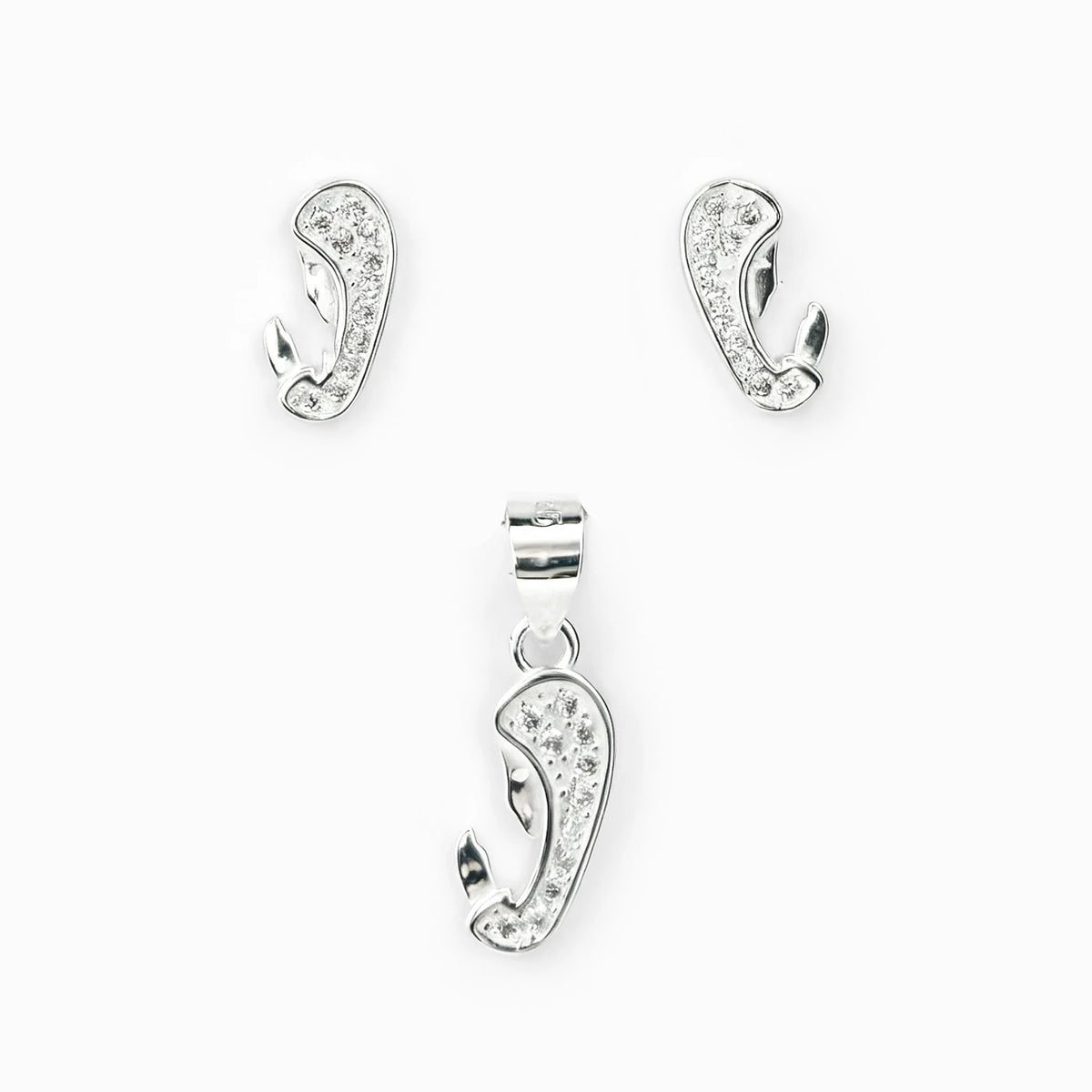 Set de topos y dije de la Virgen orando en plata ley 925 con circones blancos