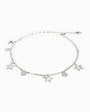 Tobillera en plata ley 925 de 1 mm con dijes de estrellas y circones blancos.