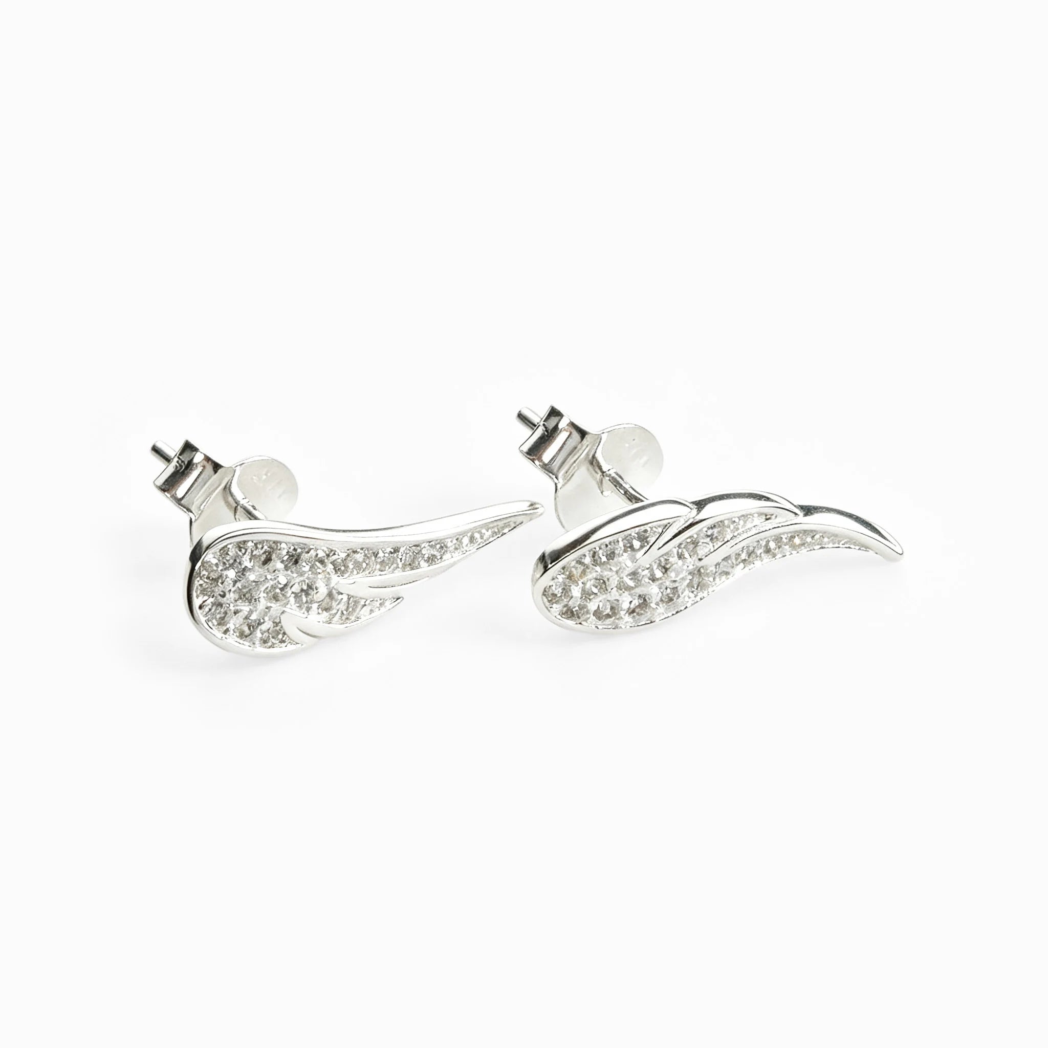 Topos con diseño de alas de 16x5 mm en plata ley 925 con circones blancos