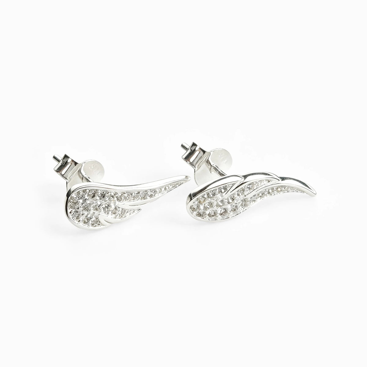 Topos con diseño de alas de 16x5 mm en plata ley 925 con circones blancos
