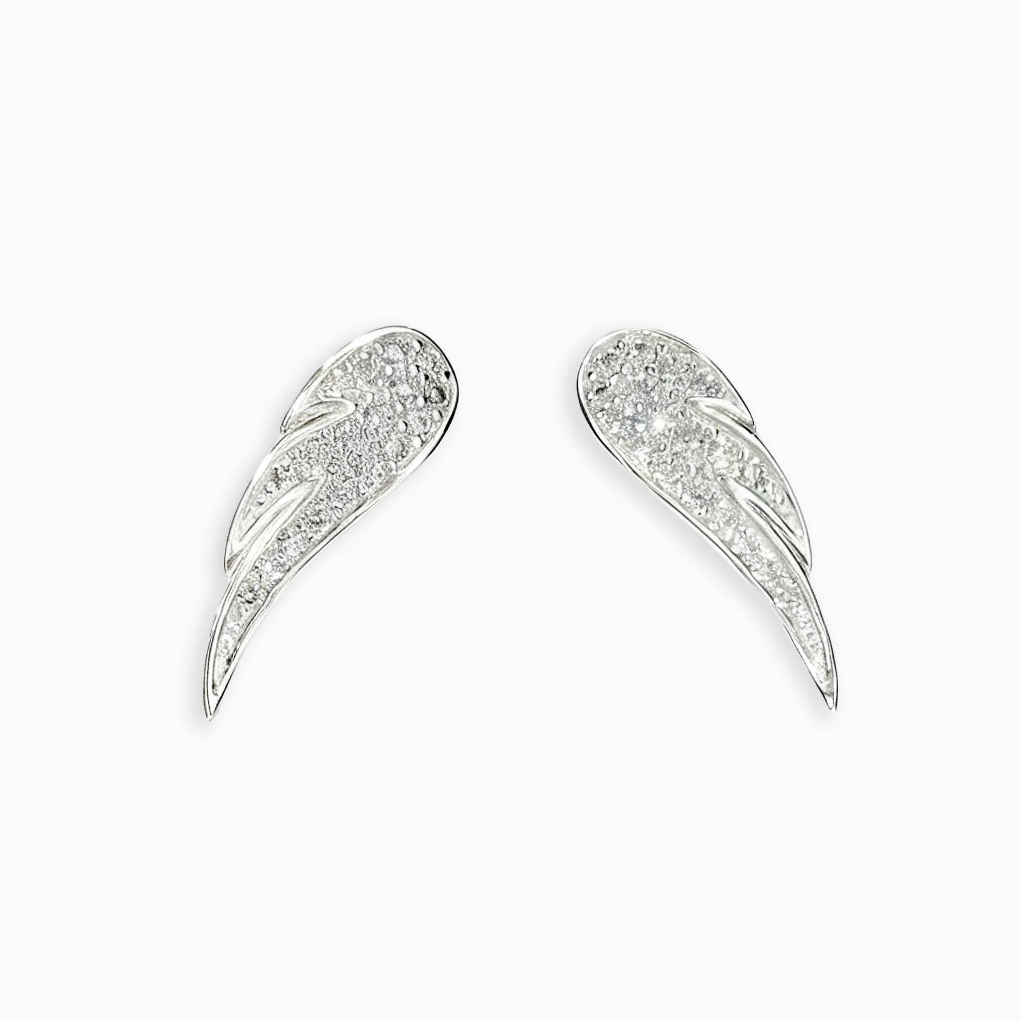 Topos con diseño de alas de 16x5 mm en plata ley 925 con circones blancos