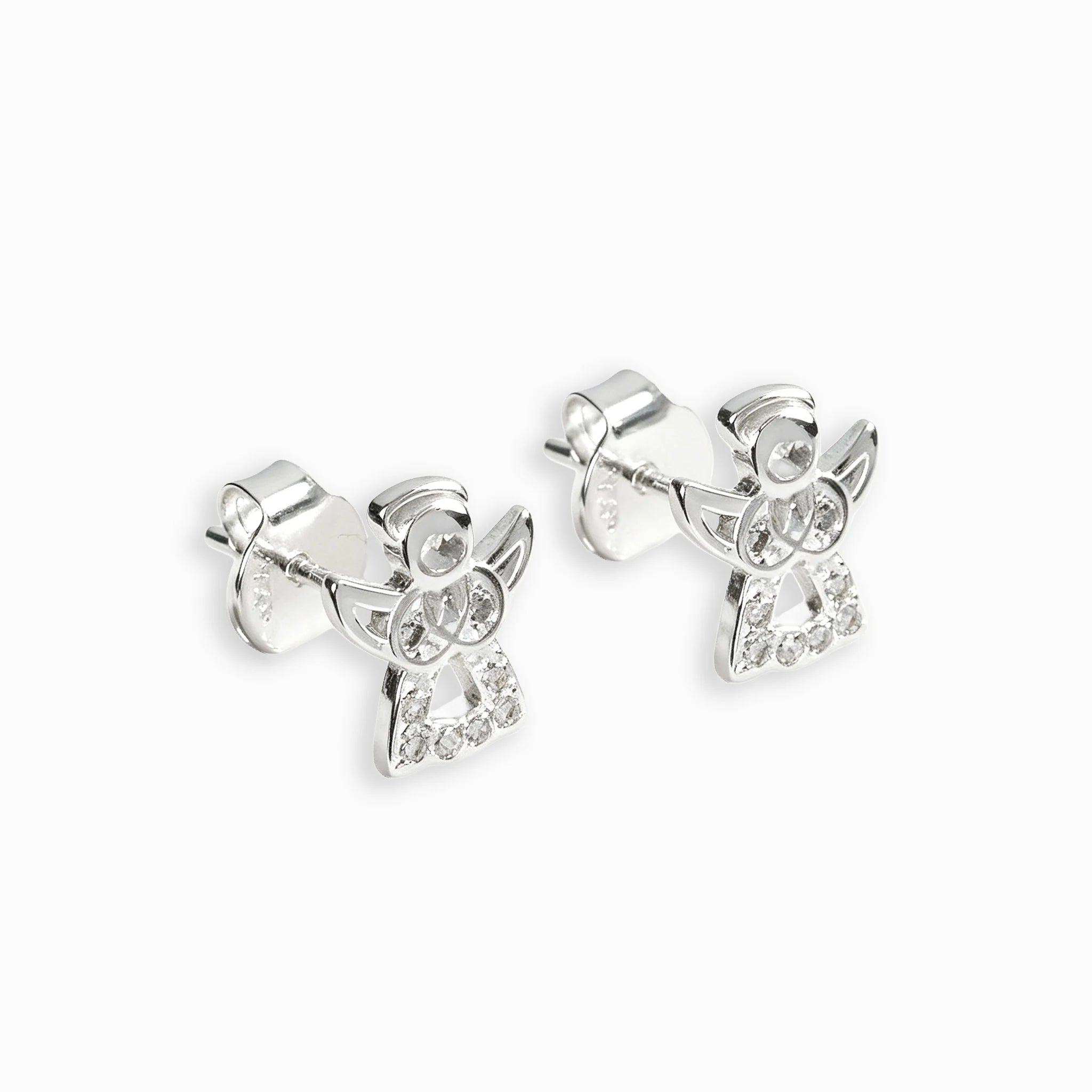 Topos miniatura con forma de ángel en plata ley 925 y circones de 8.8x7 mm
