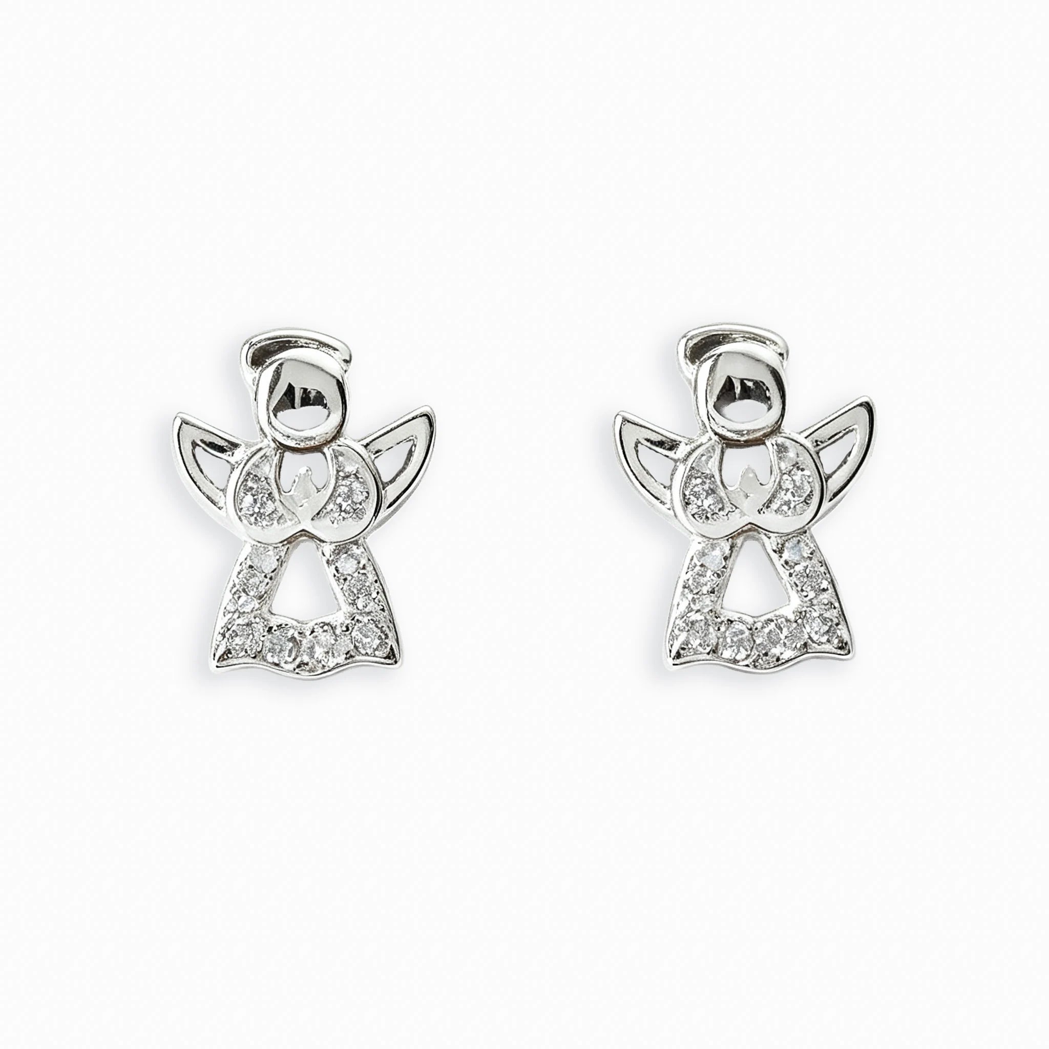 Topos miniatura con forma de ángel en plata ley 925 y circones de 8.8x7 mm