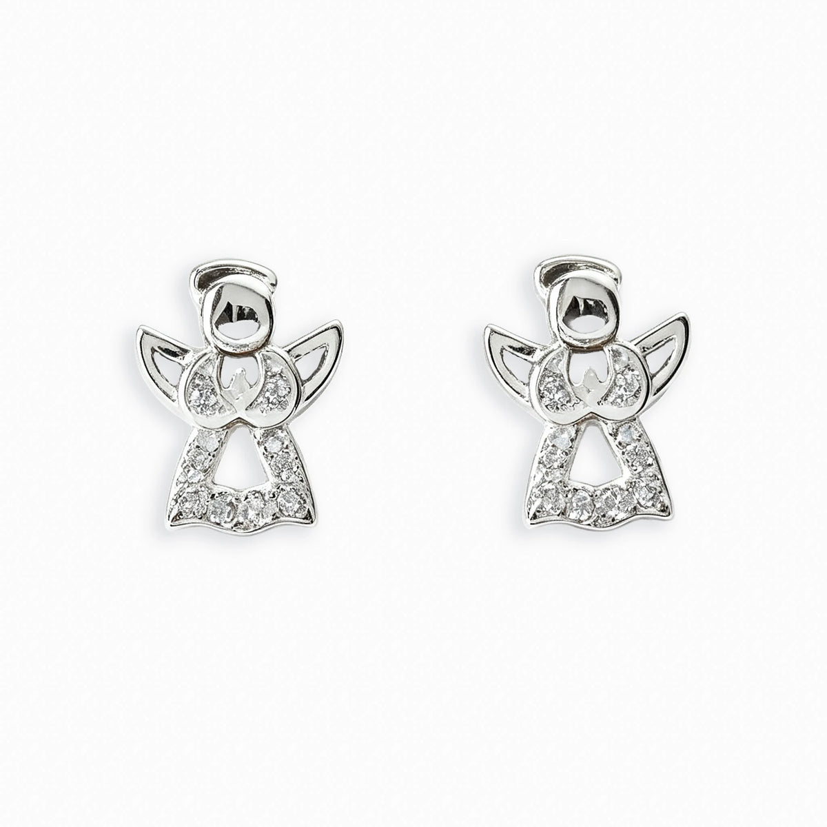 Topos miniatura con forma de ángel en plata ley 925 y circones de 8.8x7 mm
