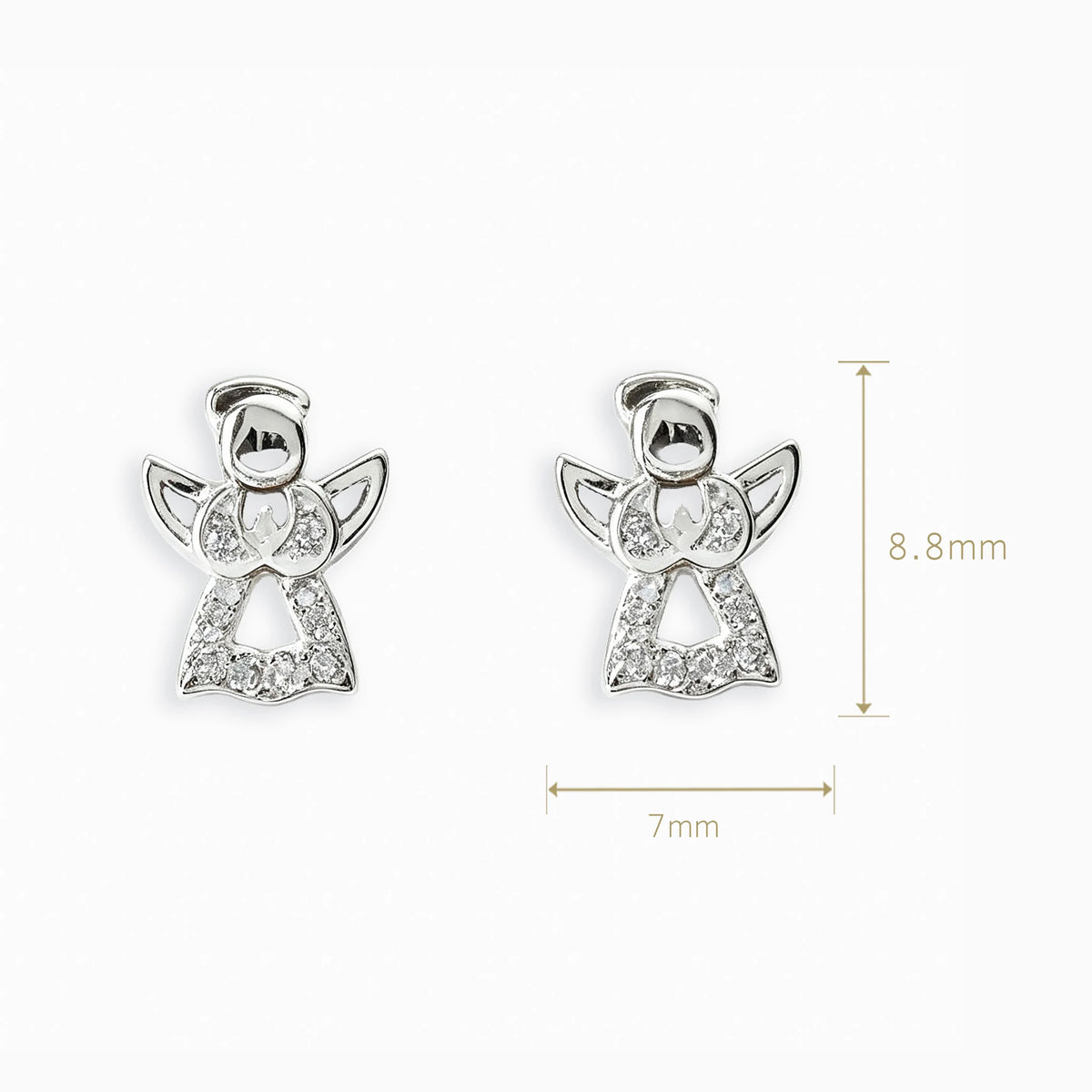 Topos miniatura con forma de ángel en plata ley 925 y circones de 8.8x7 mm