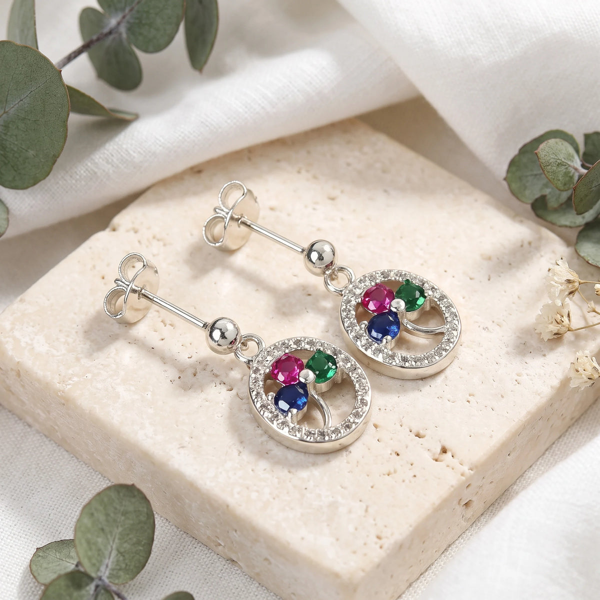 Topos árbol con circones de colores en plata ley 925 para mujer