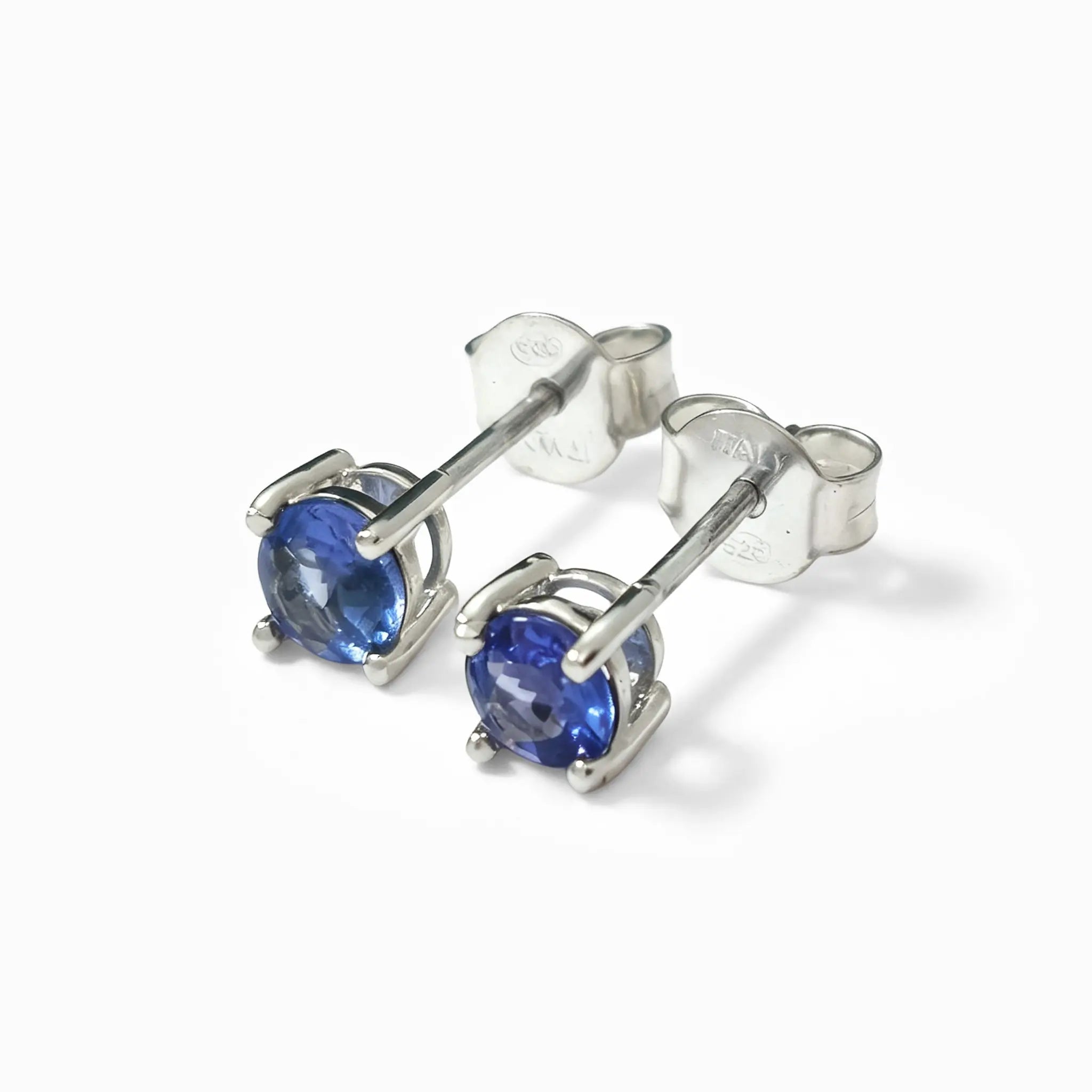 Topos botón en plata ley 925 con tanzanitas de alta calidad para mujer