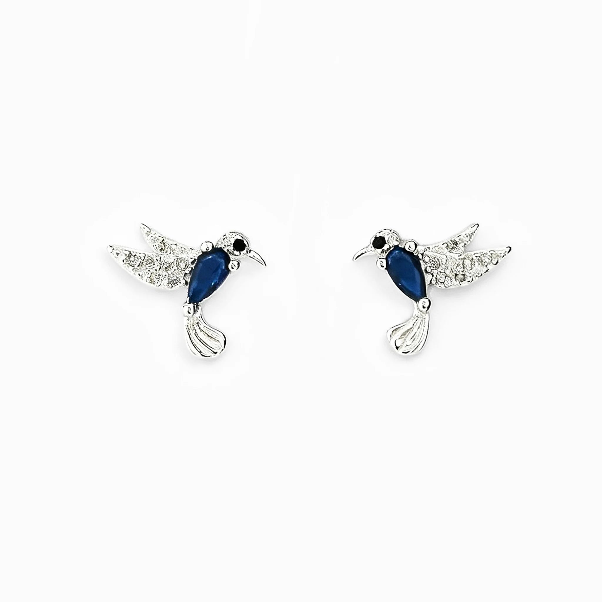Topos con diseño de colibrí azul de 8.5x9 mm en plata ley 925 y circones