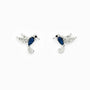 Topos con diseño de colibrí azul de 8.5x9 mm en plata ley 925 y circones