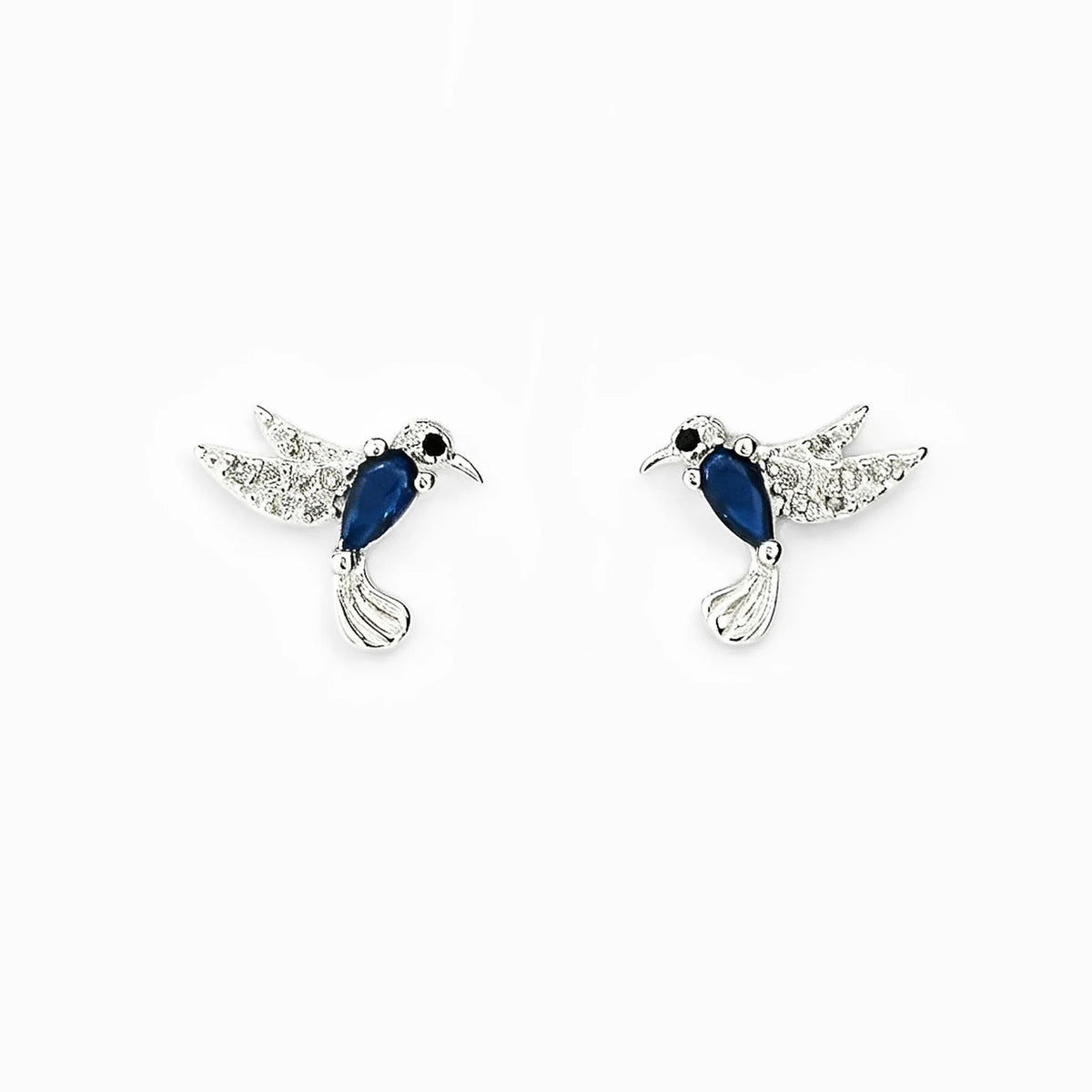 Topos con diseño de colibrí azul de 8.5x9 mm en plata ley 925 y circones