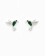 Topos con diseño de colibrí verde de 8.5x9 mm en plata ley 925 y circones