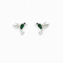 Topos con diseño de colibrí verde de 8.5x9 mm en plata ley 925 y circones