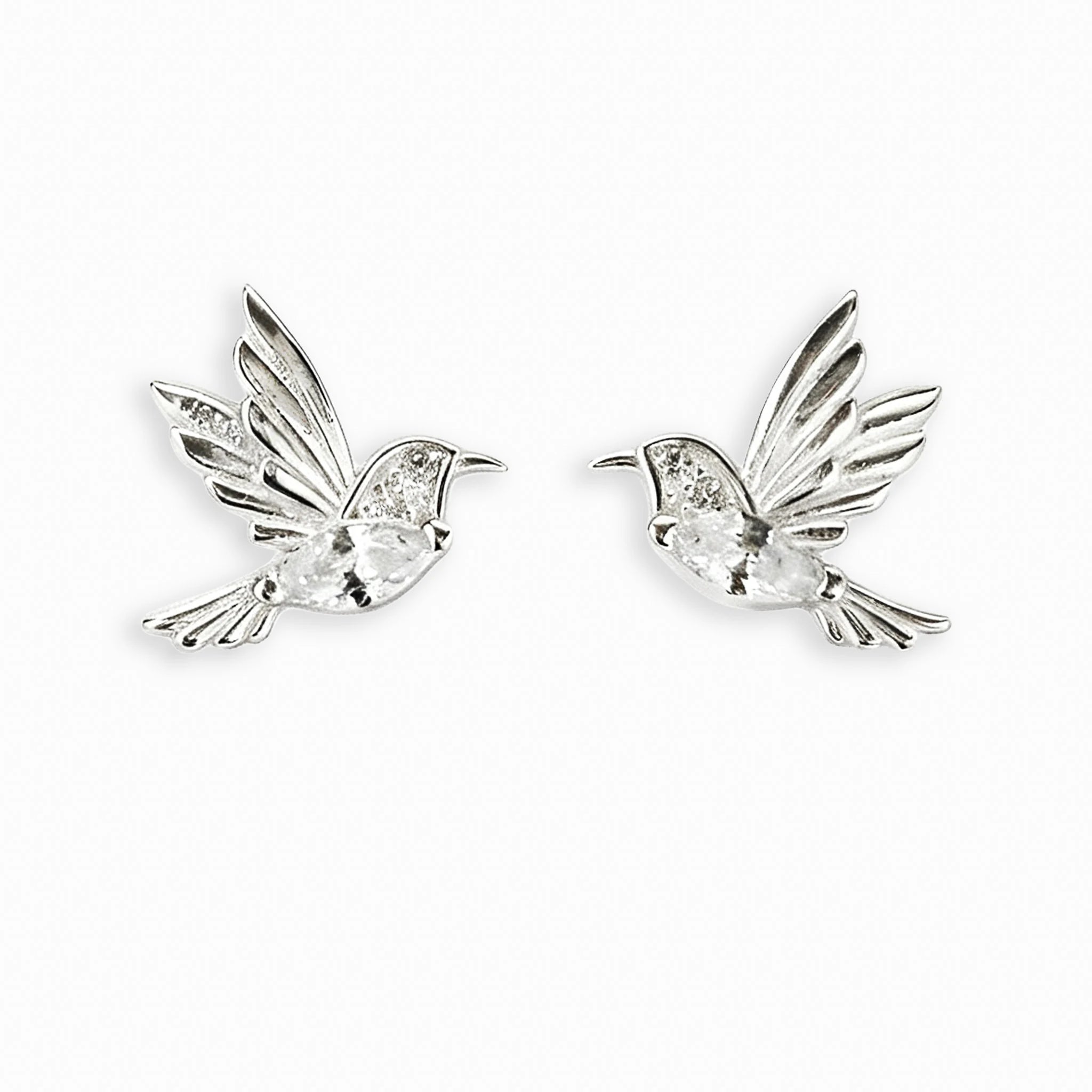 Topos con diseño de colibrí en plata ley 925 y circones blancos de 12x10 mm