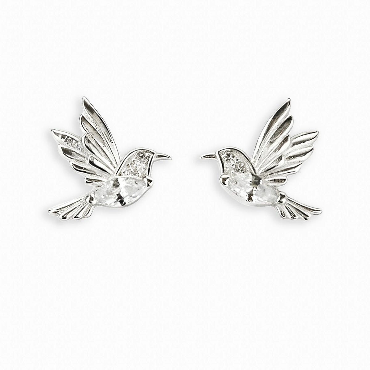 Topos con diseño de colibrí en plata ley 925 y circones blancos de 12x10 mm