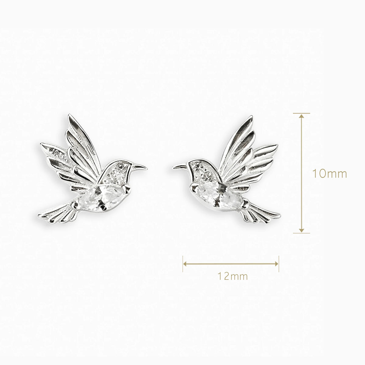 Topos con diseño de colibrí en plata ley 925 y circones blancos de 12x10 mm