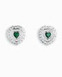 Topos de plata ley 925 con diseño de corazón y circon verde.