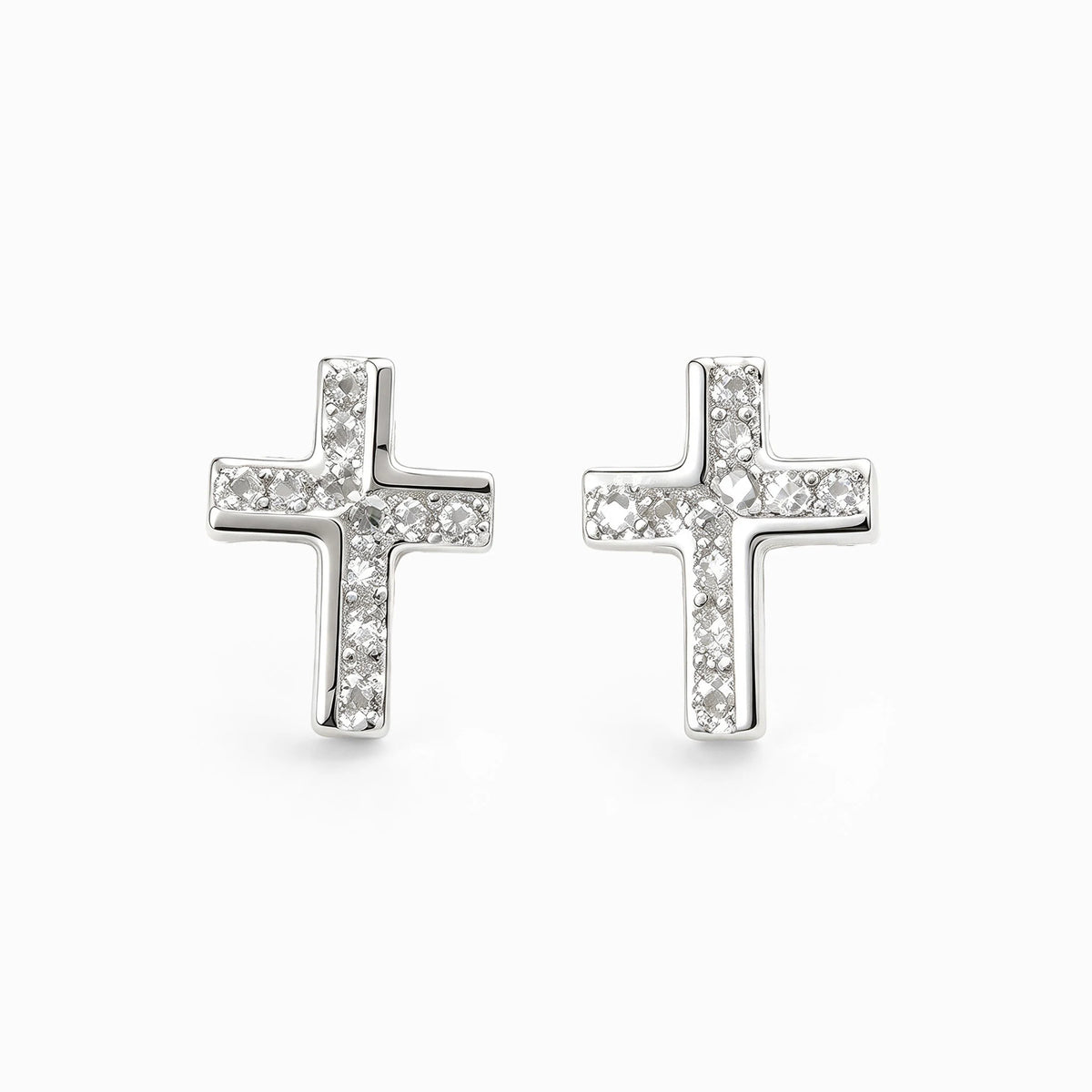 Topos mini con diseño de cruz de 9.5x7.2 mm en plata ley 925 y circones 
