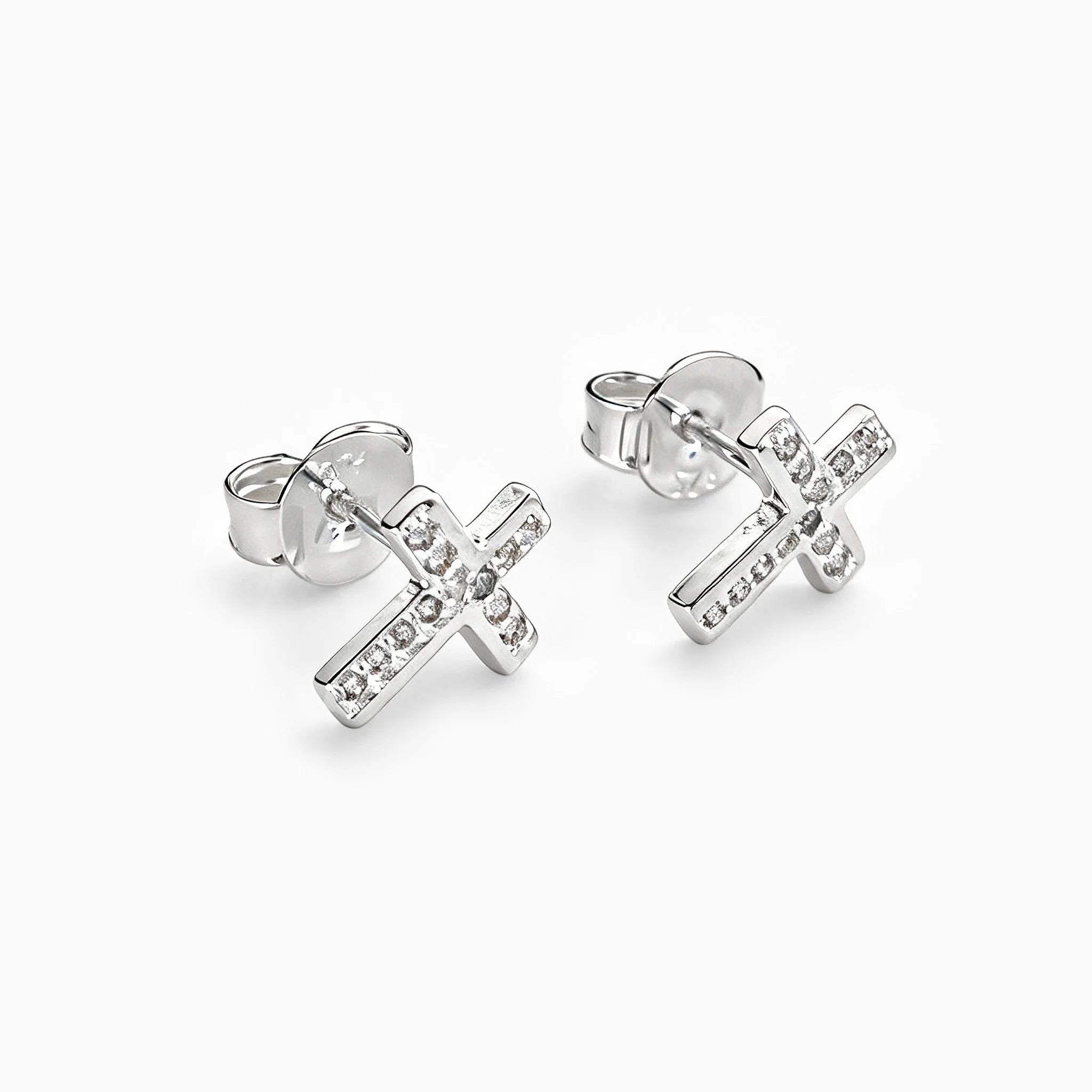 Topos mini con diseño de cruz de 9.5x7.2 mm en plata ley 925 y circones 