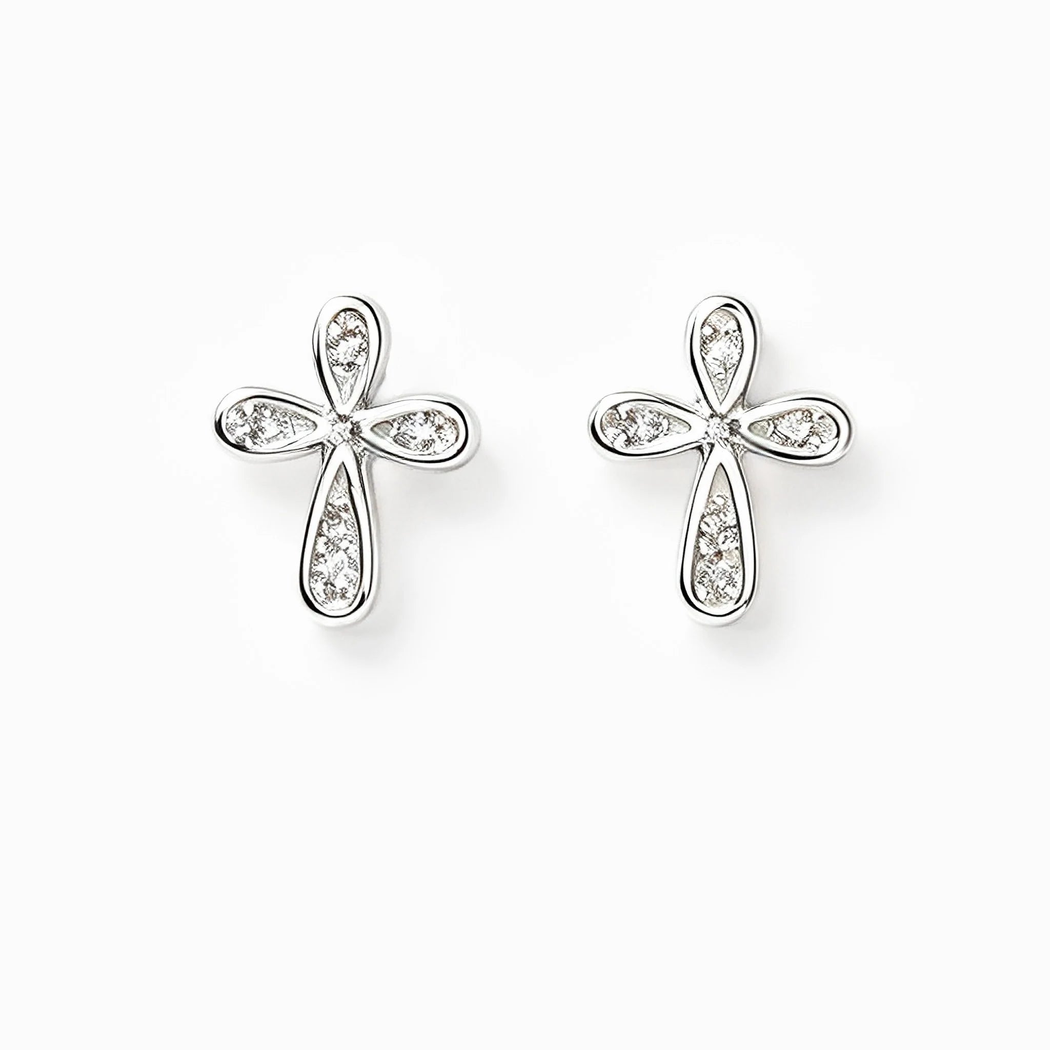 Topos con diseño de cruz mini de 8.5x6.7 mm en plata ley 925 con circones blancos