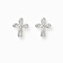 Topos con diseño de cruz mini de 8.5x6.7 mm en plata ley 925 con circones blancos