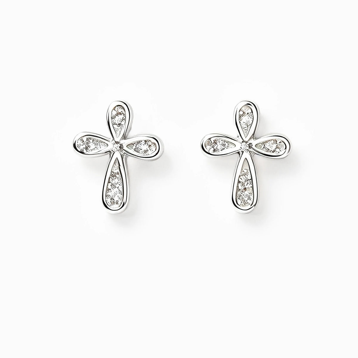 Topos con diseño de cruz mini de 8.5x6.7 mm en plata ley 925 con circones blancos