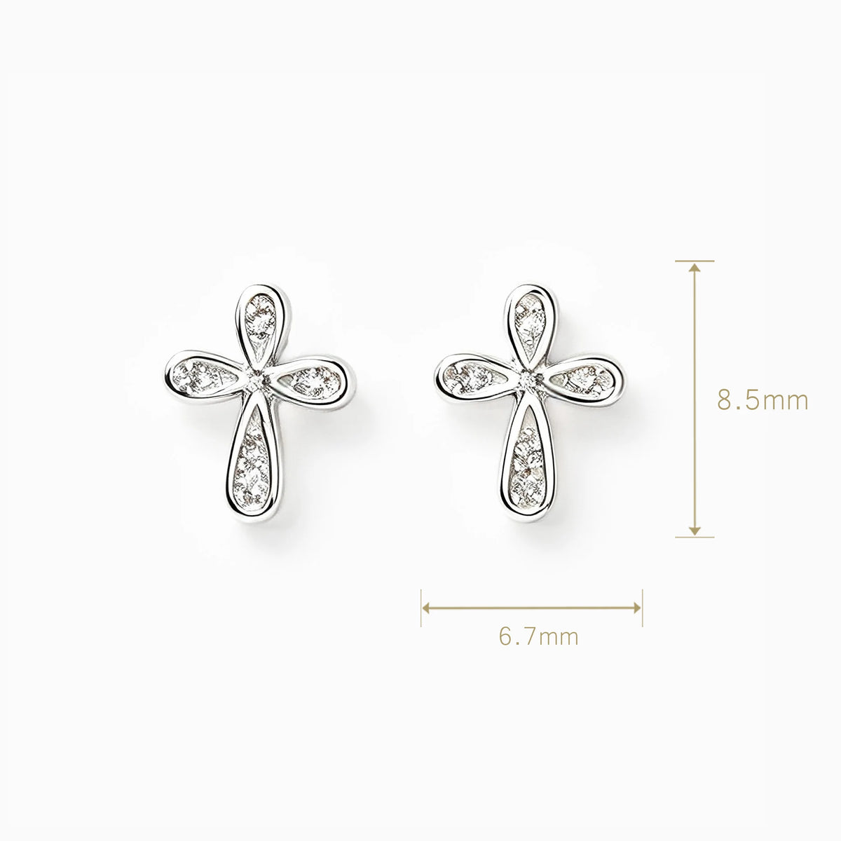 Topos con diseño de cruz mini de 8.5x6.7 mm en plata ley 925 con circones blancos
