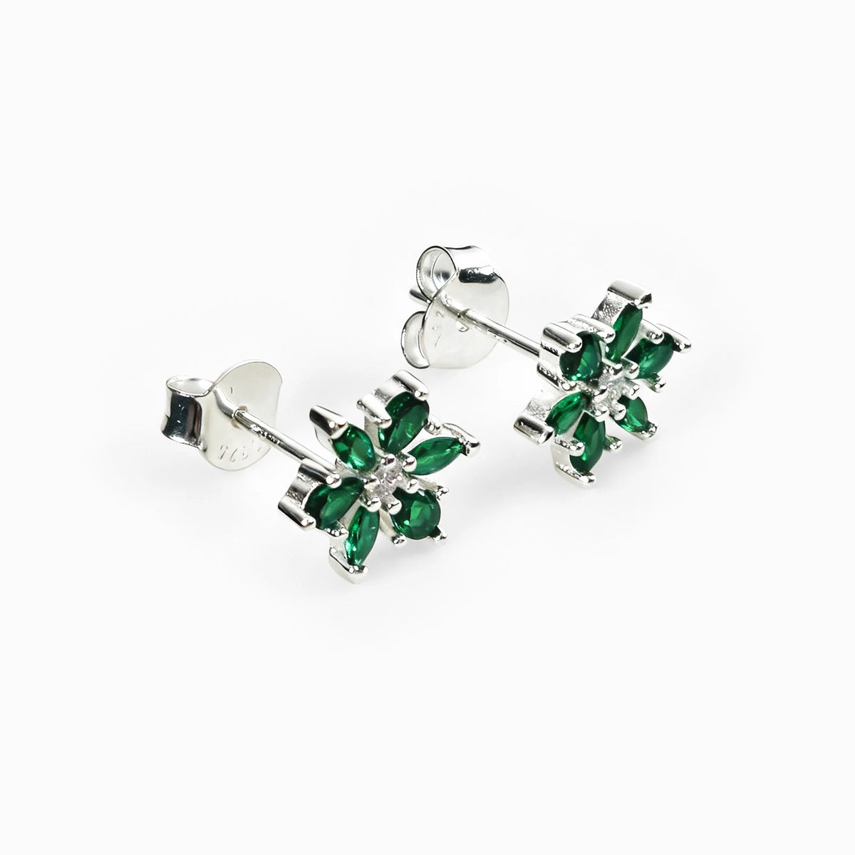 Topos florales de 8 mm en plata ley 925 con circones verdes y circon blanco centra