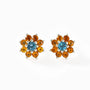 Topos de plata ley 925 con diseño floral, zafiro durazno y topacio baby blue para mujer
