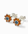 Topos de plata ley 925 con diseño floral, zafiro durazno y topacio baby blue para mujer