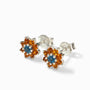 Topos de plata ley 925 con diseño floral, zafiro durazno y topacio baby blue para mujer