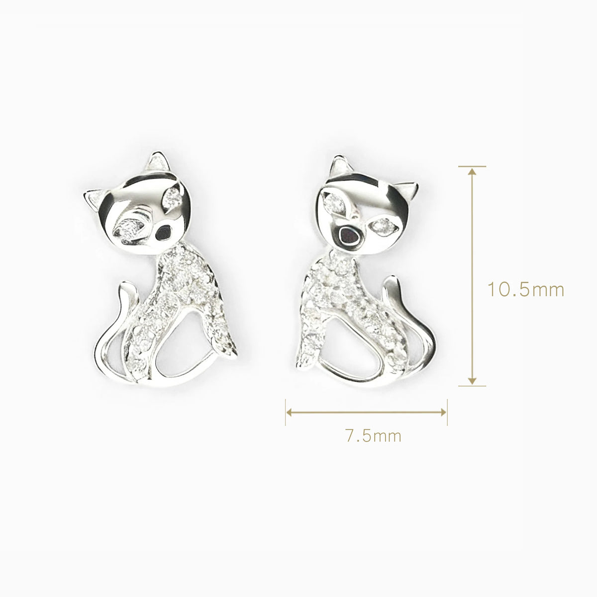 Topos con diseño de gata sentada de 10.5x7.5 mm en plata ley 925 con circones blancos