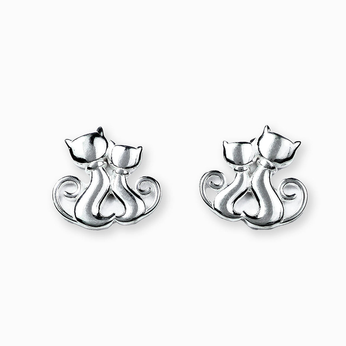 Topos en forma de pareja de gatitos con brillante en plata ley 925.
