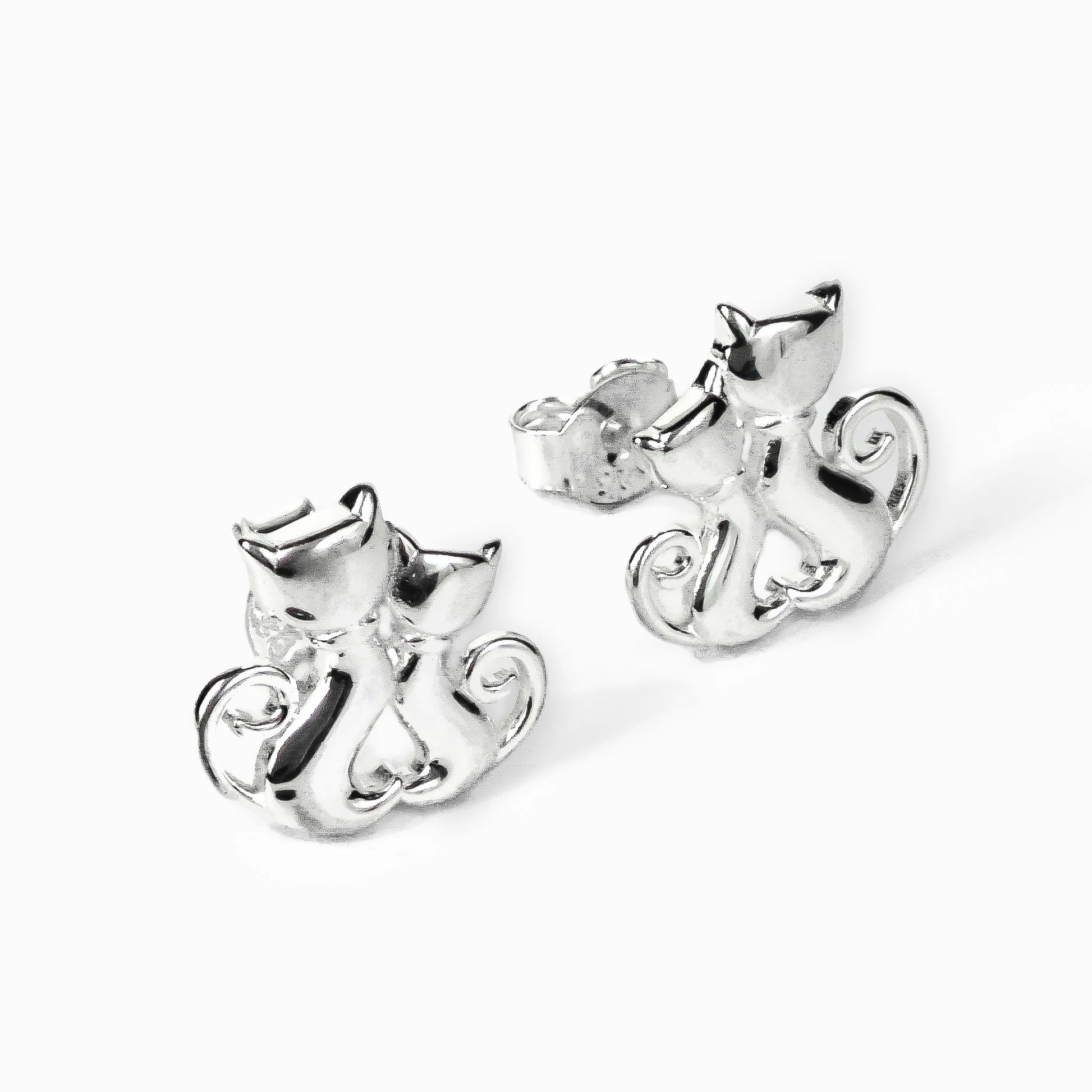 Topos en forma de pareja de gatitos con brillante en plata ley 925.