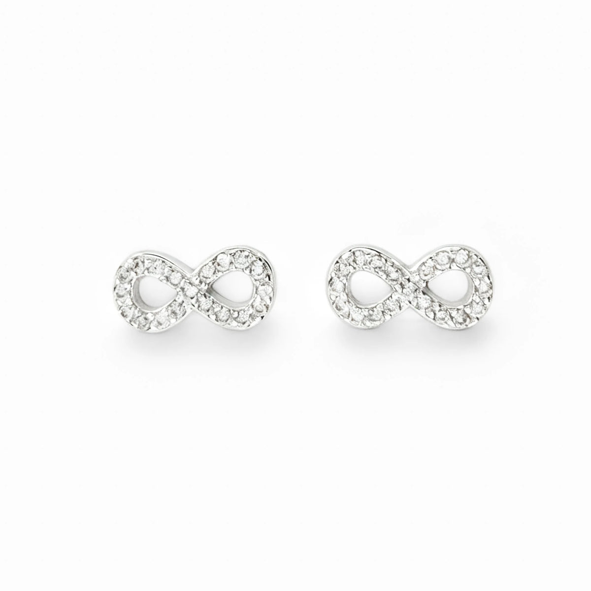 Topos con el símbolo de infinito de 10x5.2 mm en plata ley 925 con circones blancos.