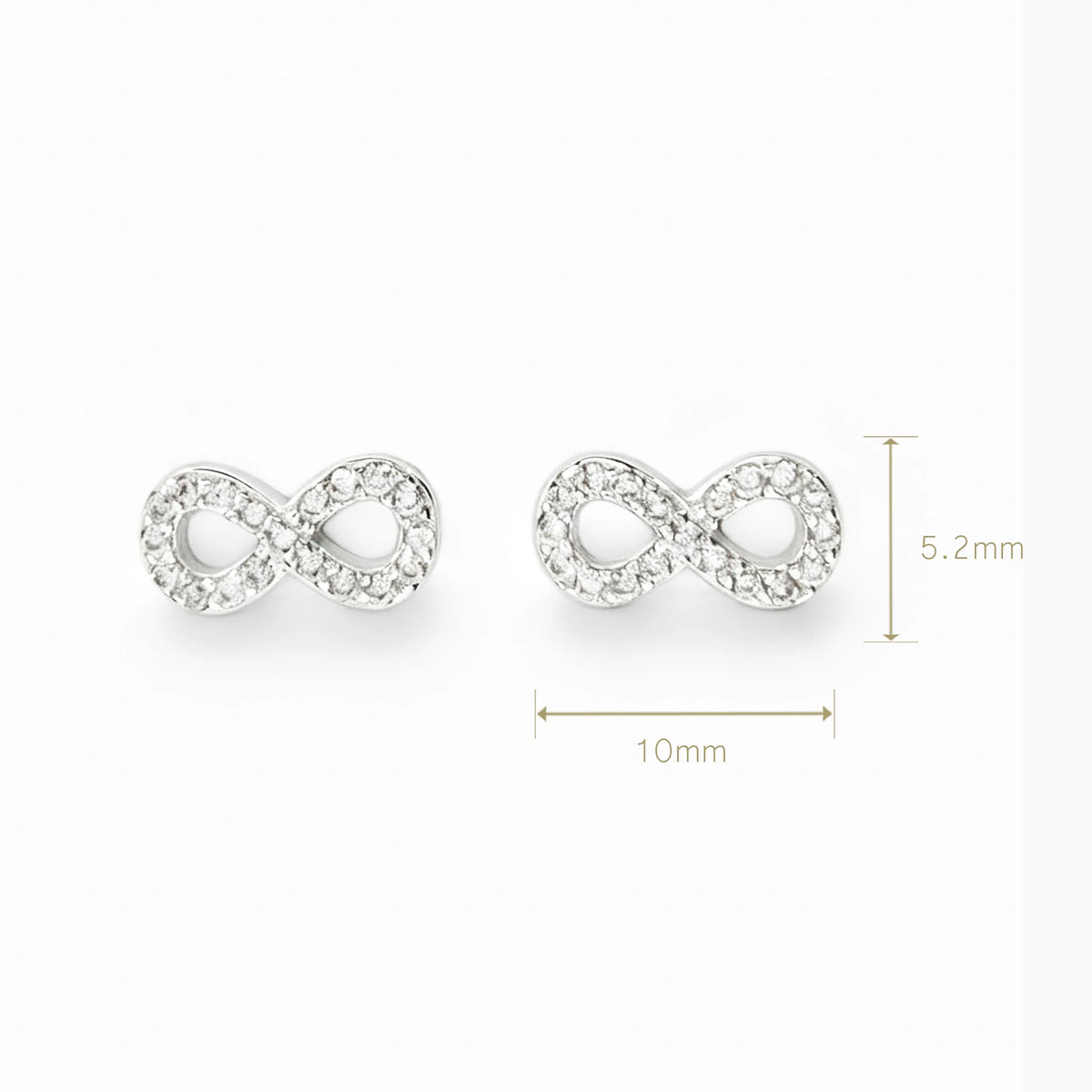 Topos con el símbolo de infinito de 10x5.2 mm en plata ley 925 con circones blancos.