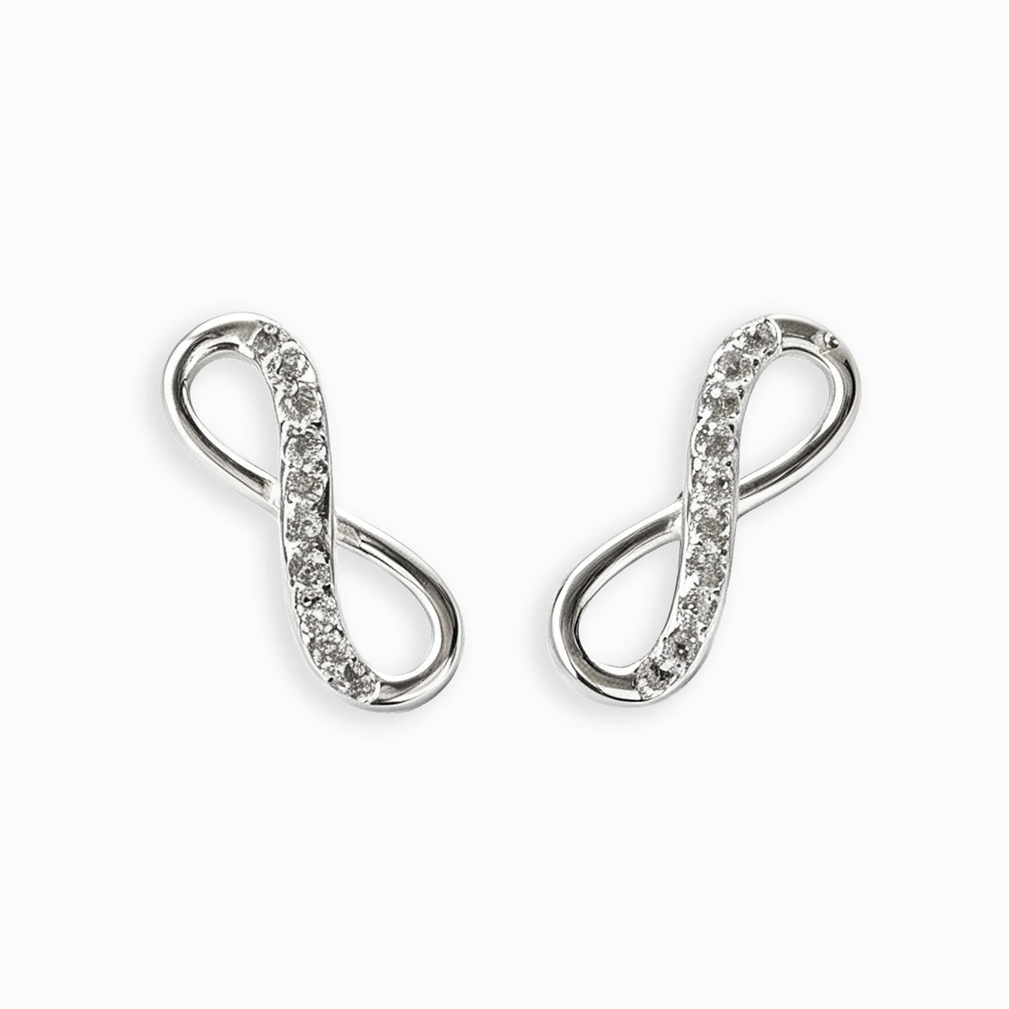 Topos con diseño de símbolo infinito de 12x4 mm en plata ley 925 y circones blancos