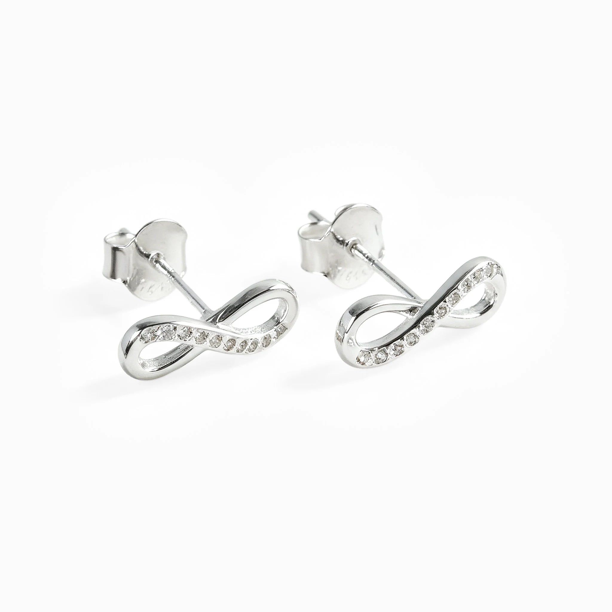 Topos con diseño de símbolo infinito de 12x4 mm en plata ley 925 y circones blancos