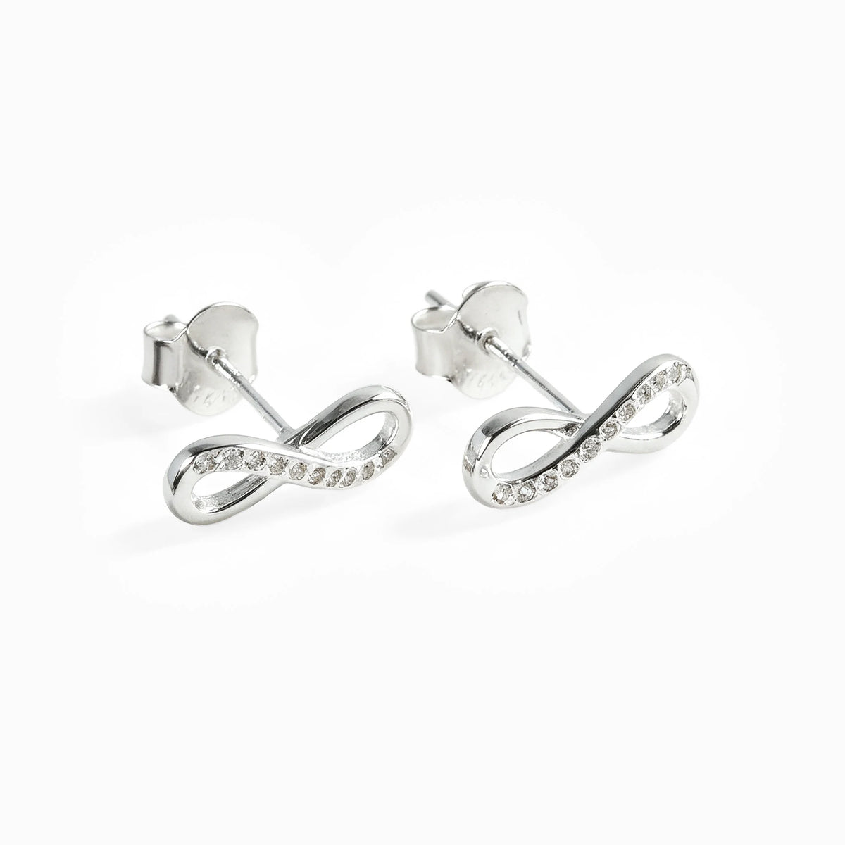 Topos con diseño de símbolo infinito de 12x4 mm en plata ley 925 y circones blancos